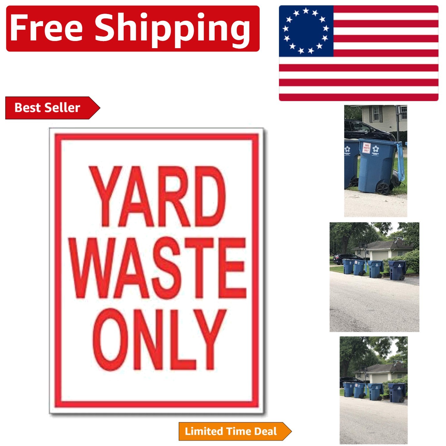 Durable Vinyl Yard Waste Only Stickers – 6×8 Inches for Easy Labeling, 4 Pack