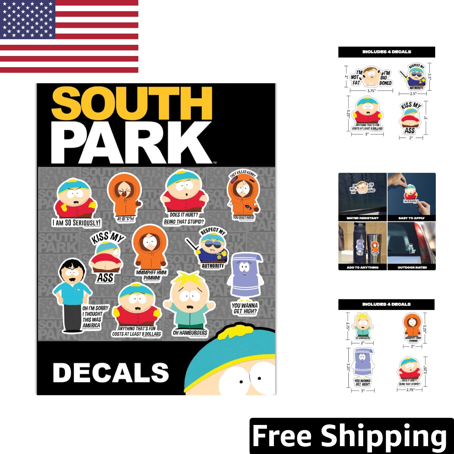 Licensed South Park Vinyl Decals – Set of 12 Waterproof Stickers for Fans