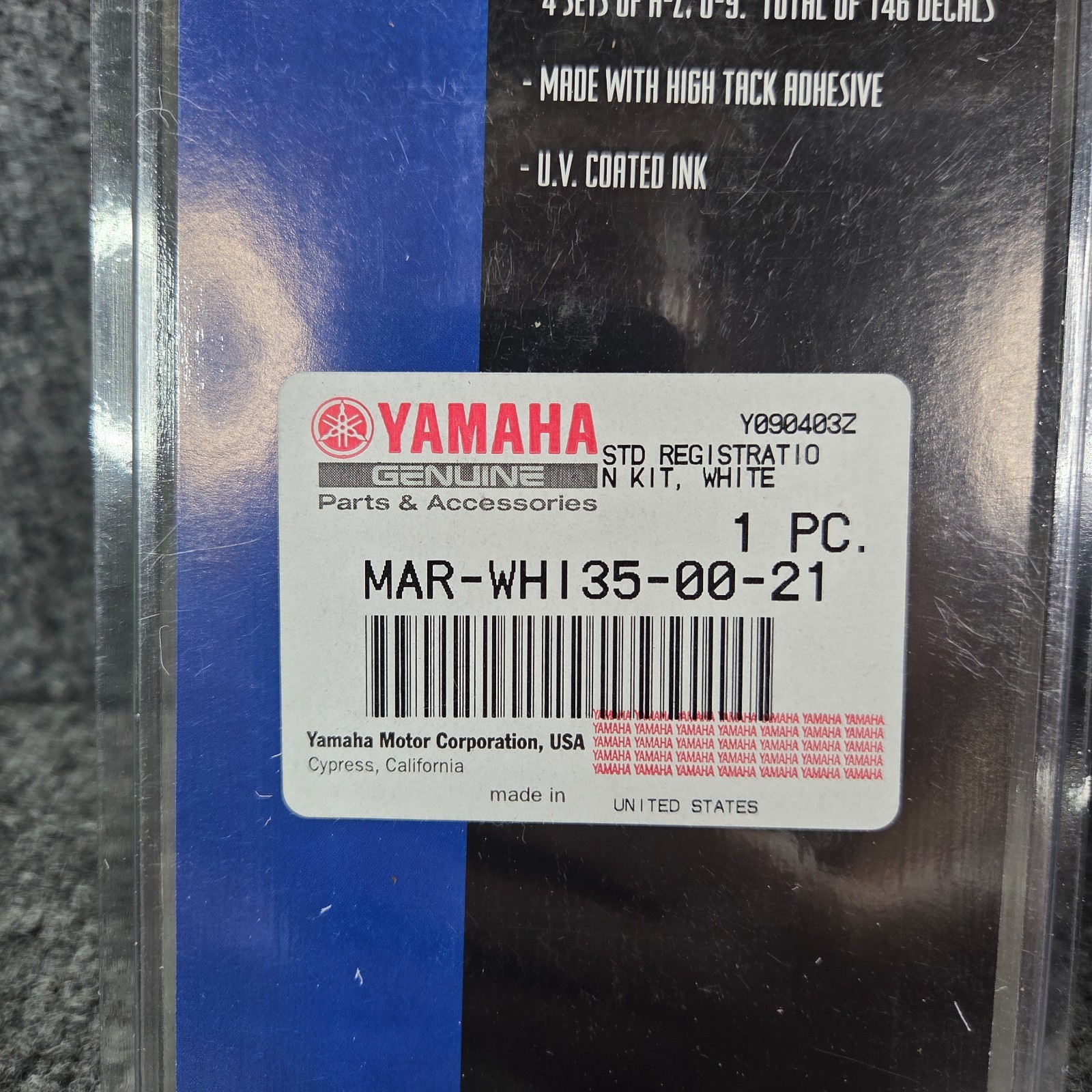 Genuine Yamaha Watercraft Standard Registration Kit MAR-WHI35-00-21 White 1 NEW