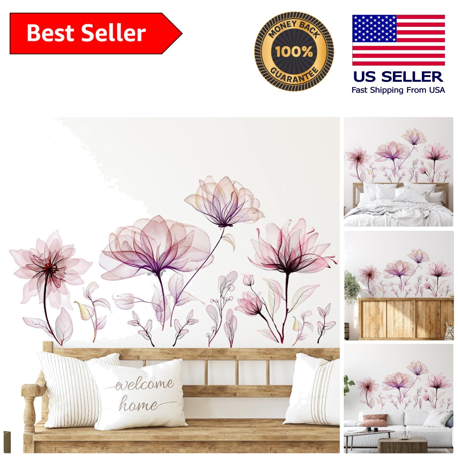 6 Piece Colorful Butterfly and Floral Wall Stickers – Perfect for Nurseries