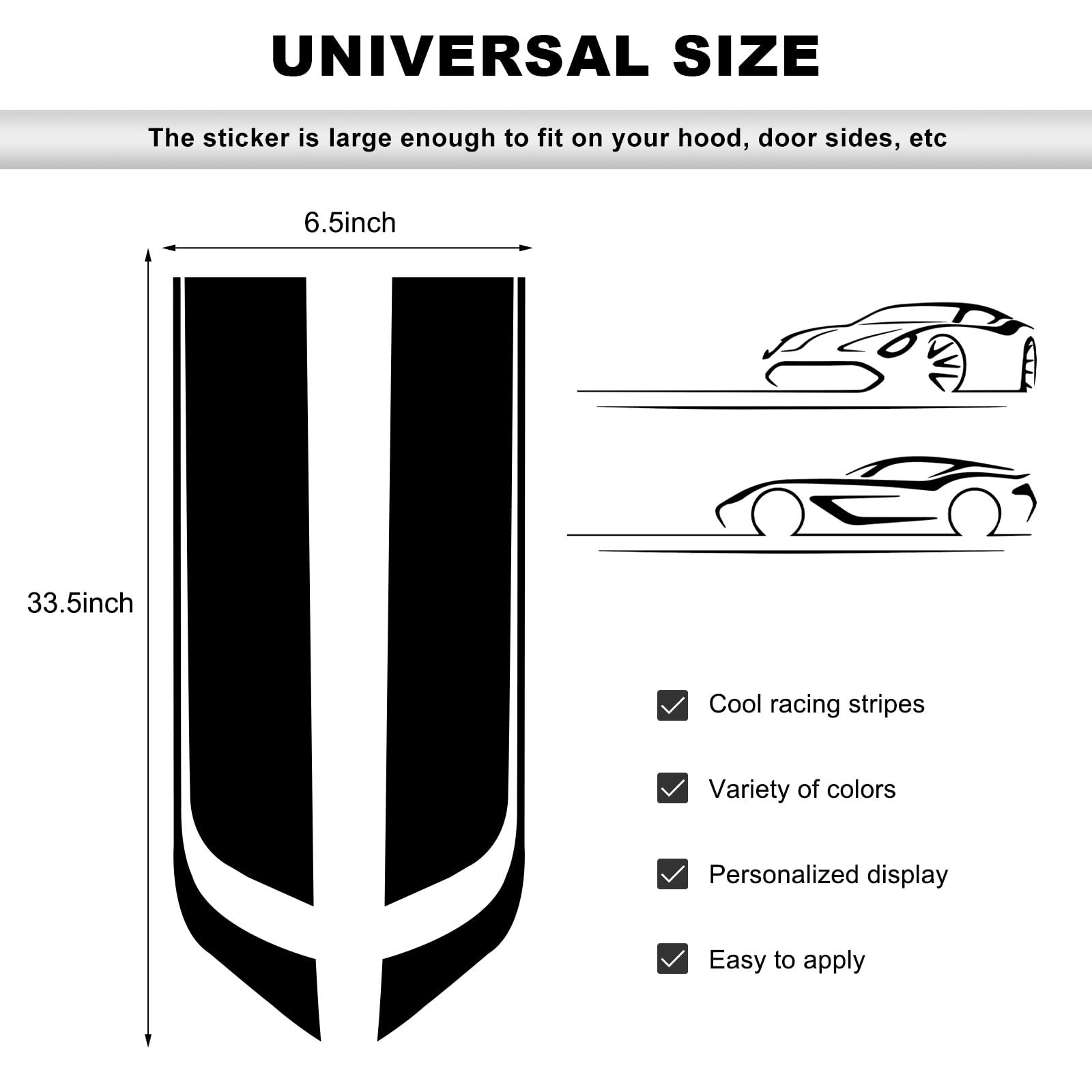 Universal Car Hood Decal Sticker Black Racing Stripe Vinyl Body Graphics