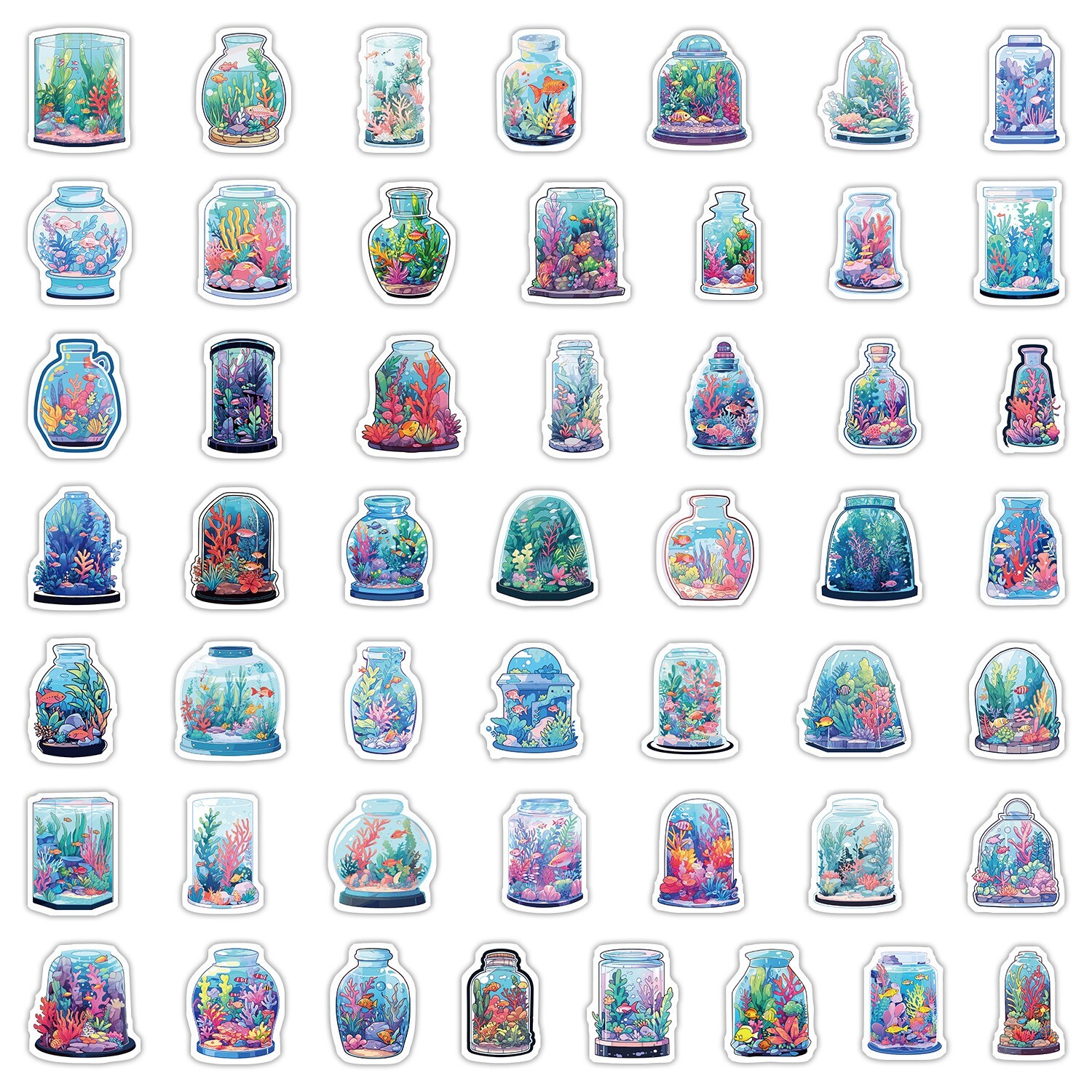 50 Pcs Stickers Fish Bowl Mini Aquarium Luggage Skateboard Phone Laptop Vinyl