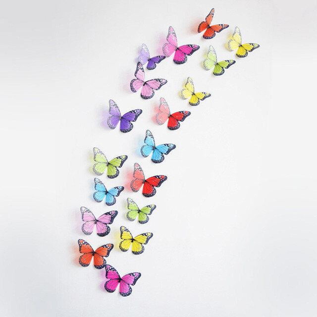18pcs/lot 3d Effect Crystal Butterflies Wall Sticker Home Decoration On the Wall