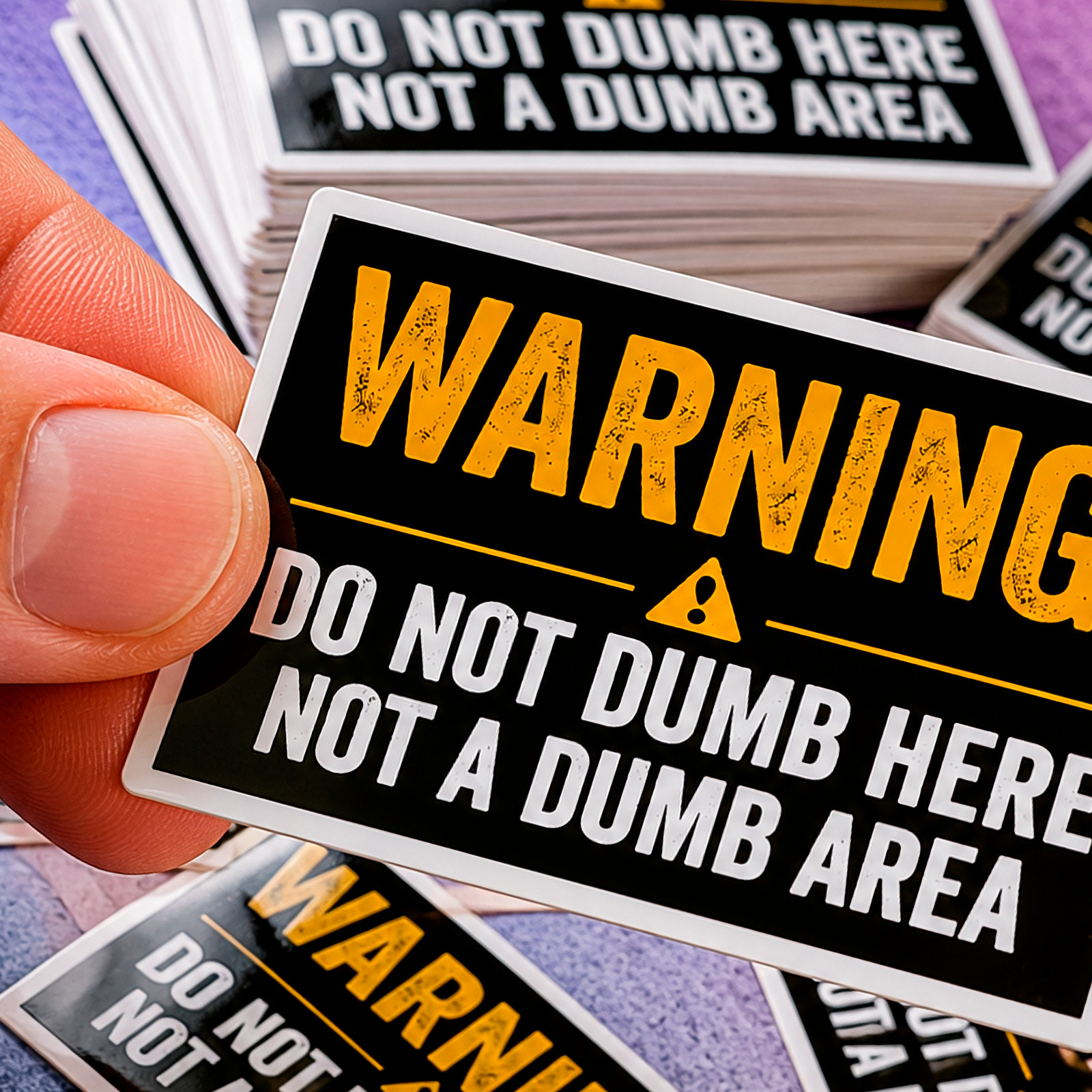 Funny Warning Sign Sticker: "WARNING! Do Not Dumb Here, Not a Dumb Area" Decal