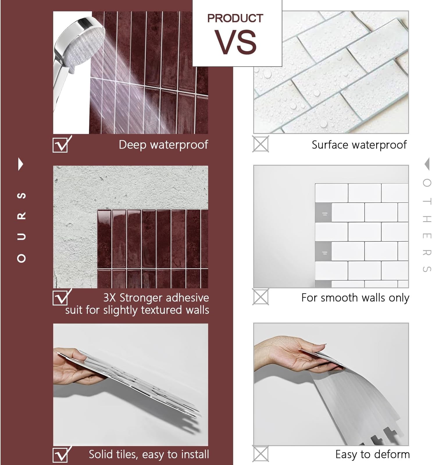 STICKGOO 10-Sheet Peel and Stick Backsplash Tile, Self Adhesive Vinyl Wall Ti…