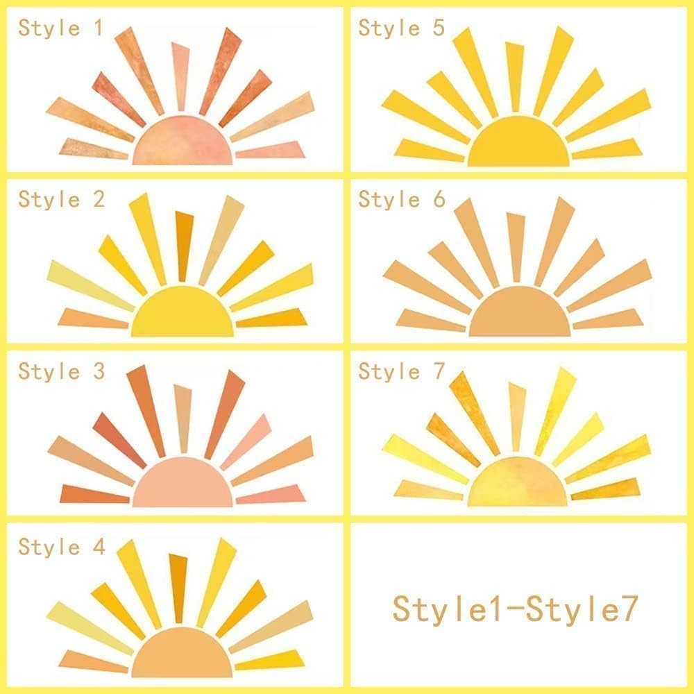 42 x 23.5 Inch Boho Half Sun Wall Decal – Watercolor Mural, Modern Vinyl Peel…
