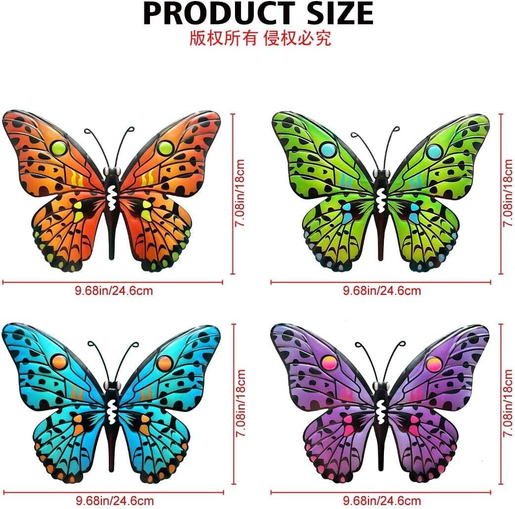 Metal Butterfly Wall Art – 9.6" Colorful Outdoor Decor for Garden Living Room