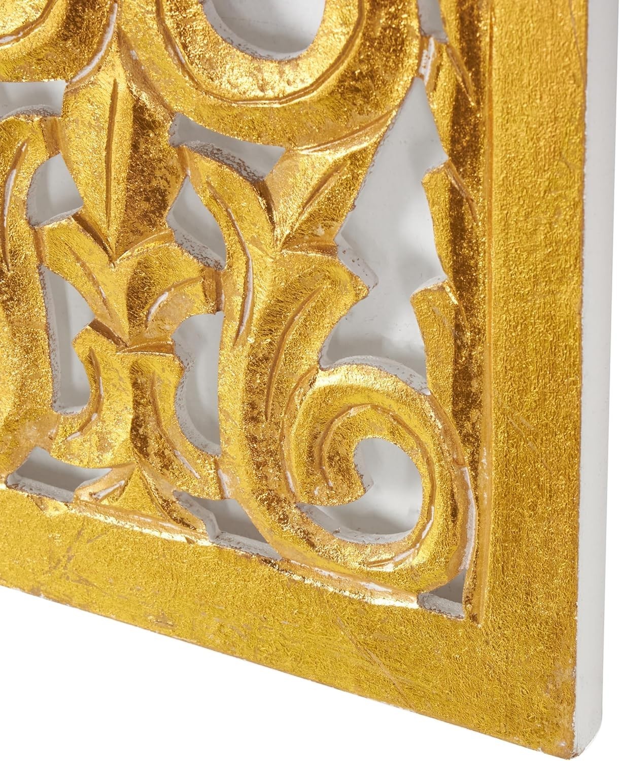 Hand-Carved Floral Wall Sculpture in Gold, 36" x 12" for Elegant Decor