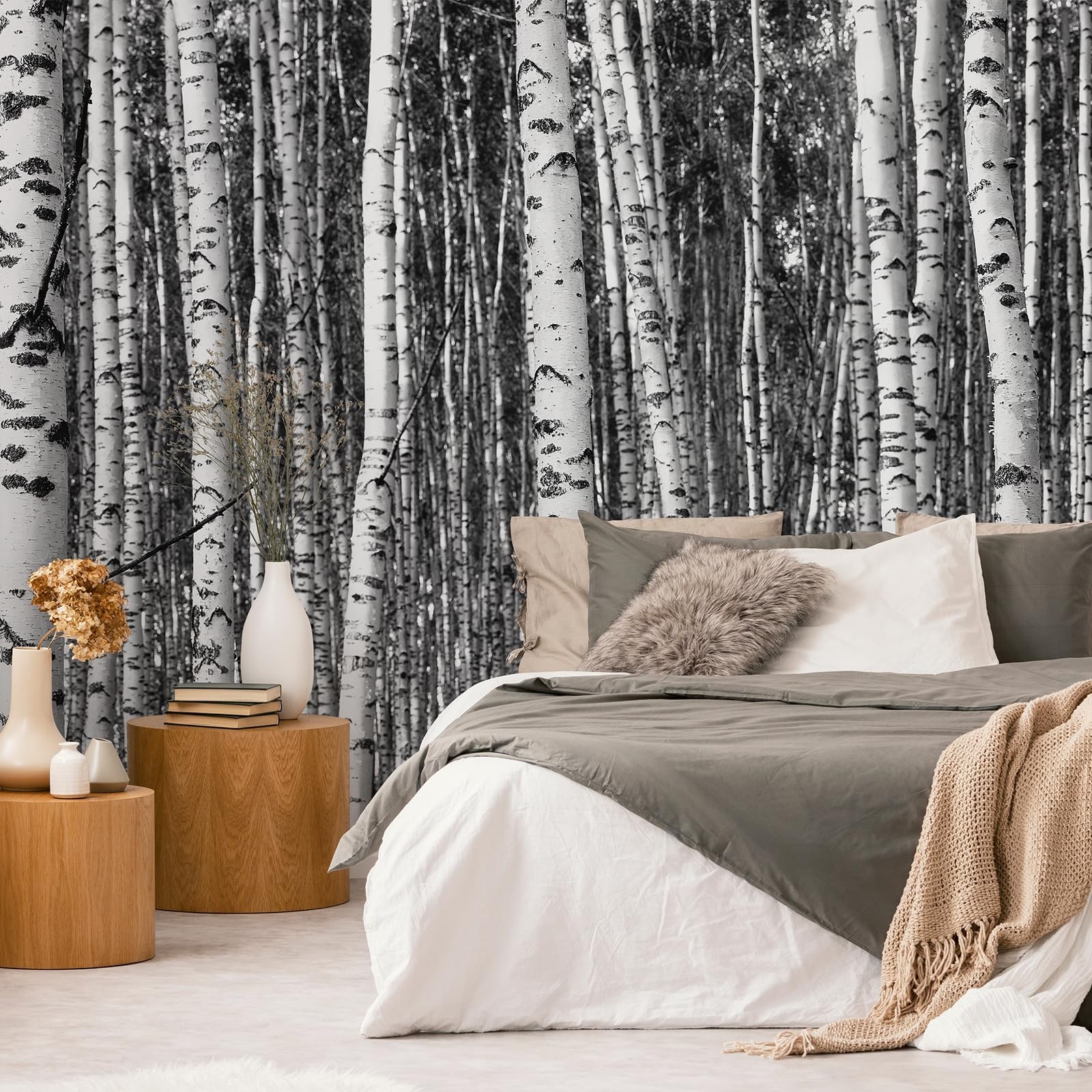 Large Birch Forest Wall Mural Peel and Stick Mural for Wall 148"x 98" Black a…