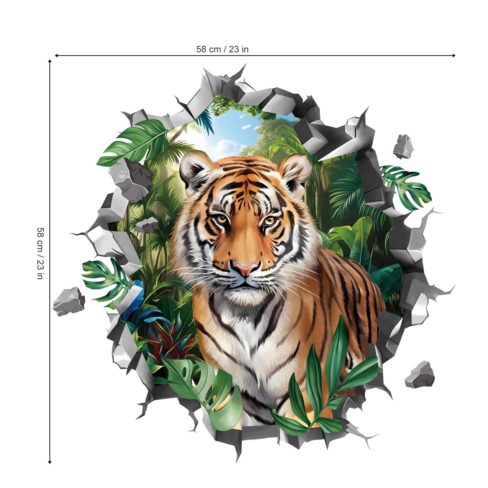 3D Safari Tiger Wall Stickers Break Through Jungle Animals Tiger Peel and Sti…
