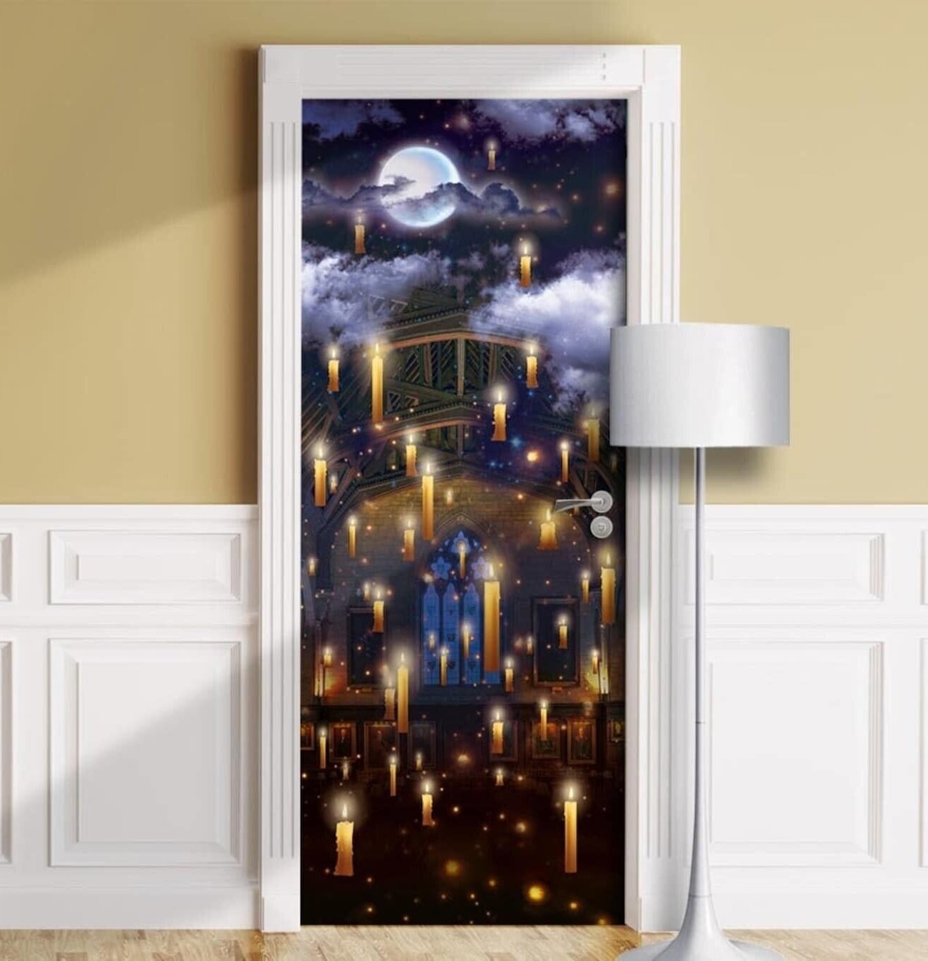 Floating Candles in Great Hall Door Mural. Laminated Cover Sticker. Single piece