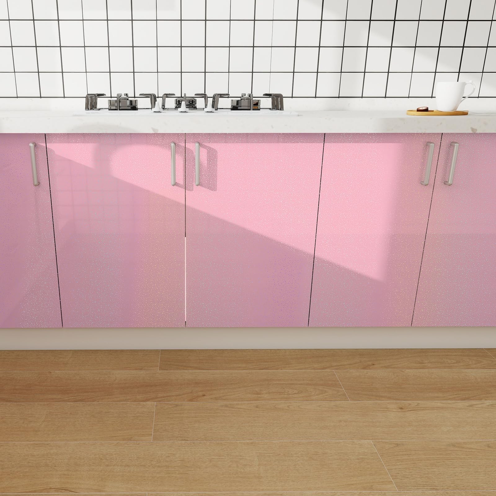Pink Glossy Countertop Contact Paper Peel and Stick Holographic Shiny Waterpr…