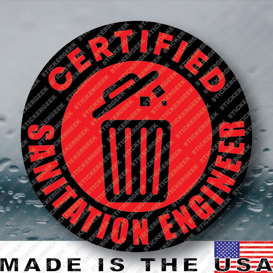 Certified Sanitation Engineer Hard Hat Helmet Gag Prank Joke Sticker 2IN