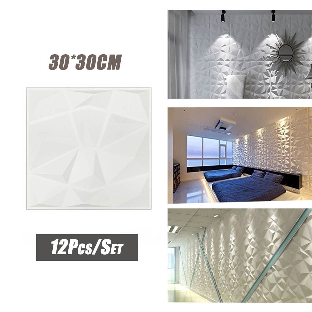 12PCS Art 3D Decorative Wall Panels Luxury Diamond Design Ceiling Wallpaper 30cm