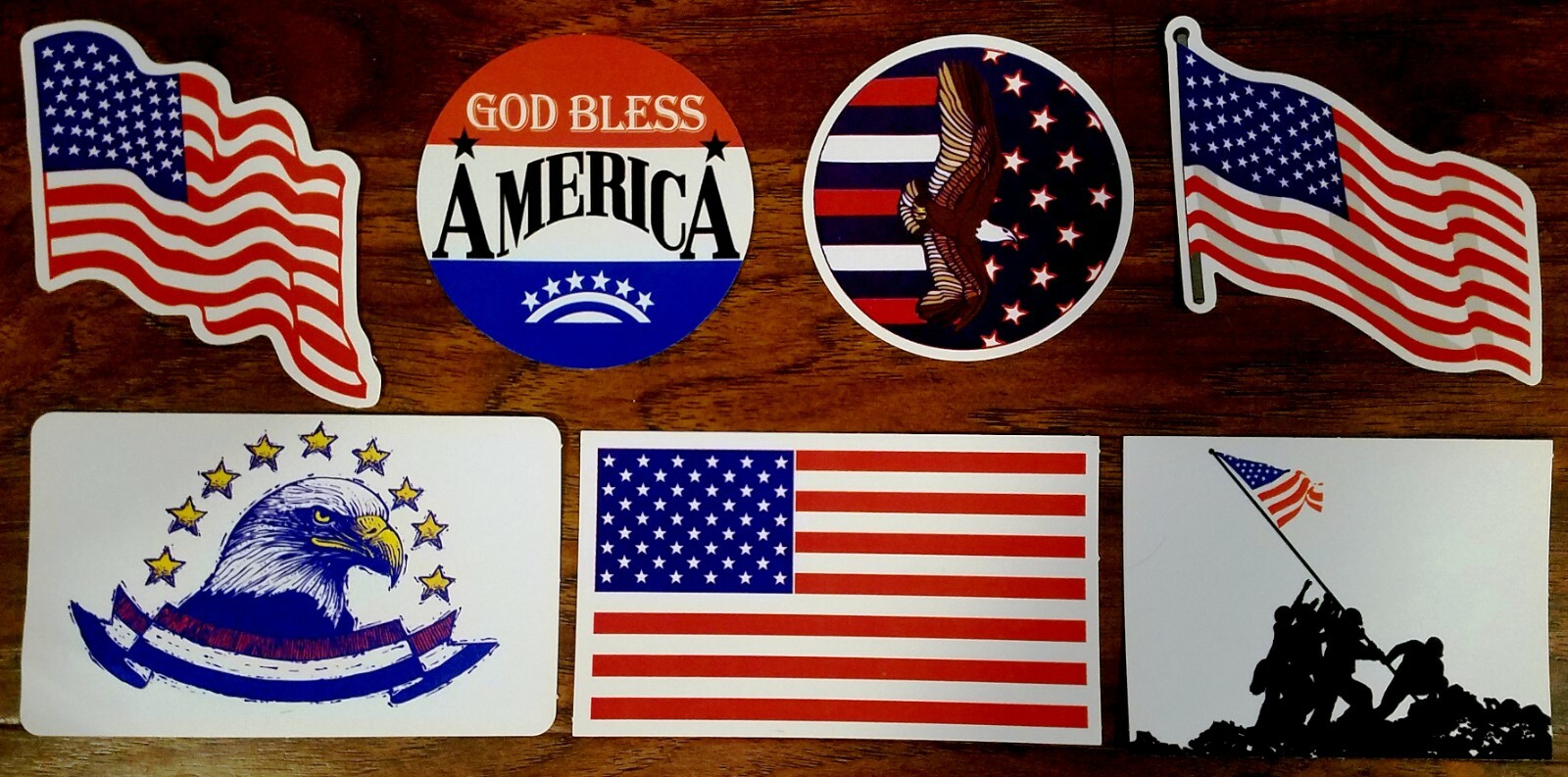 US Flag Patriotic Series Stickers Full Set of 7 Vending Machine Decals God Bless