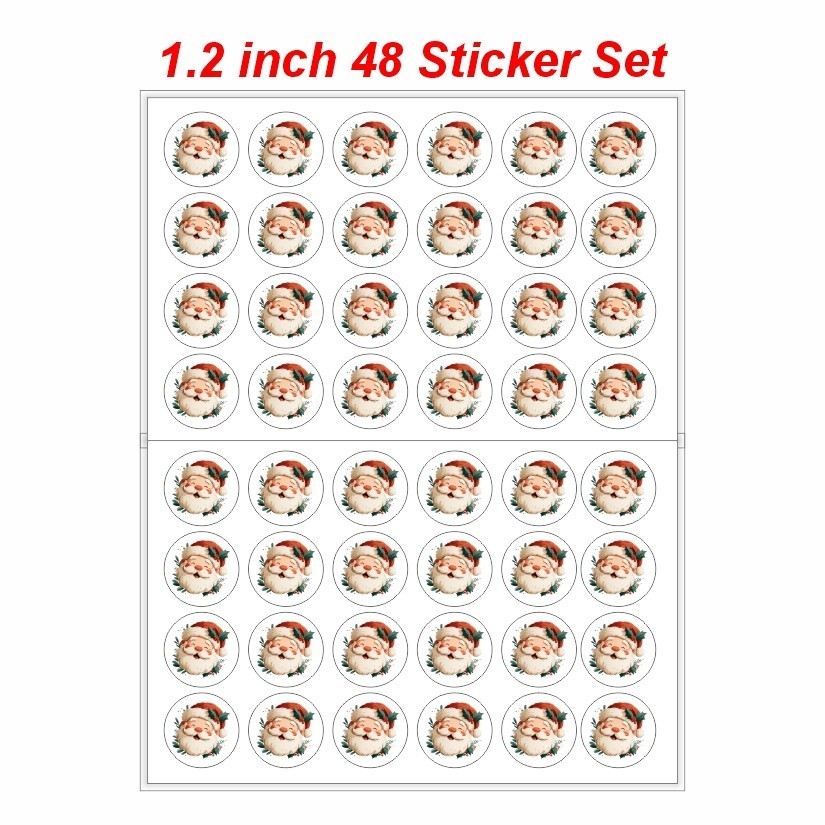 Santa Claus Face Christmas Round Dot Stickers Set, 1.2" & 1.5"