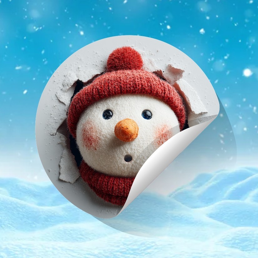 Snowman Braking Wall Christmas Round Dot Stickers Set, 1.2" & 1.5"