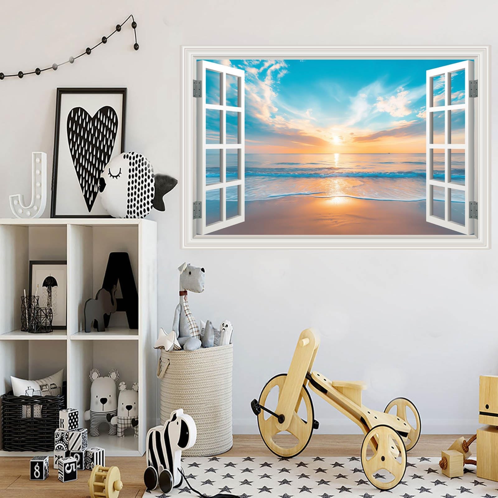 Fake Window Wall Decal Summer Ocean Beach Seascape Faux Window Poster Sticker…