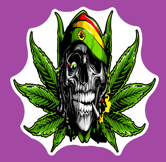 Rasta Skull Weed 420 Vinyl Sticker Weatherproof Marijuana Laptop Water Bottle