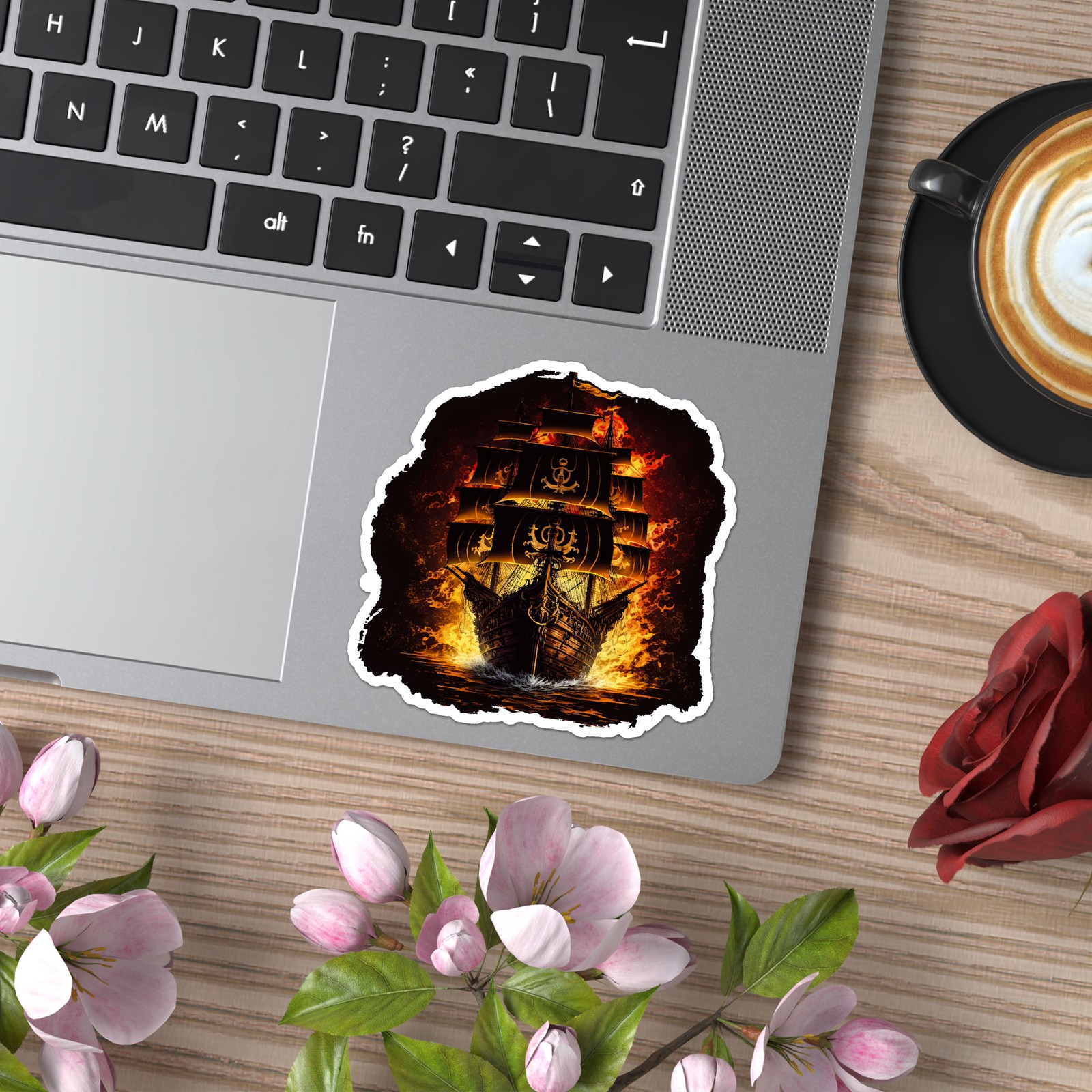 Pirate Ship Fire Flames – Vinyl Decal Sticker – Car Window Laptop – ebn9153