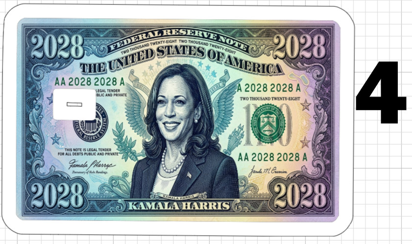 Kamala Harris 2028 Dollar Bill Credit ATM Debit Gift Card Skin Sticker Democrat