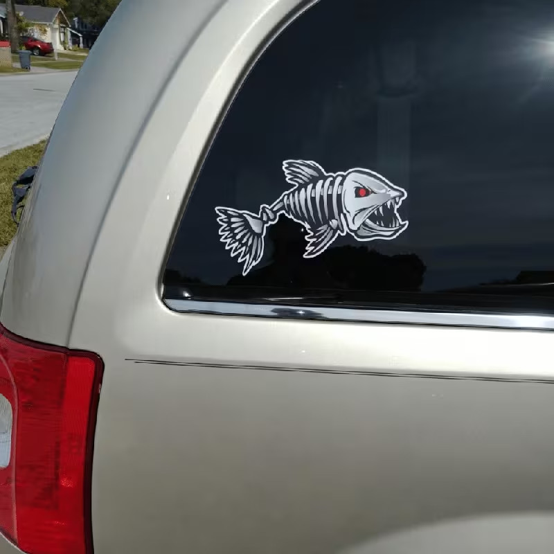 2pcs Waterproof Vinyl Fish Skeleton Decals Stickers for Cars, Boats & more