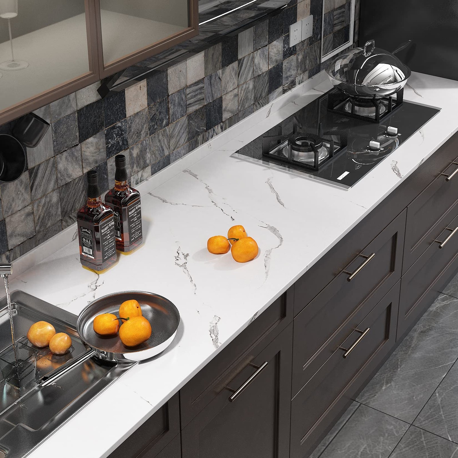 FunStick 36" x 200" White Marble Countertop Contact Paper Waterproof Marble W…