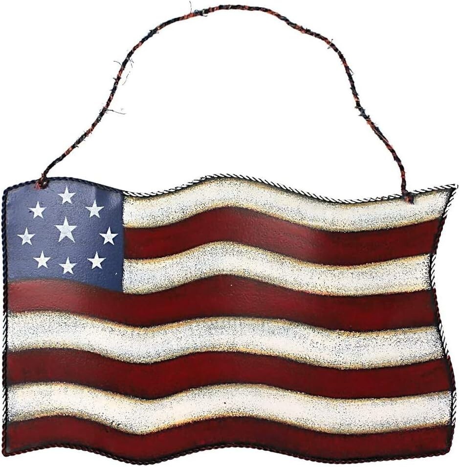 Metal American Flag Sign Patriotic Hanging Wall Art Decorative Iron Plaque Vinta