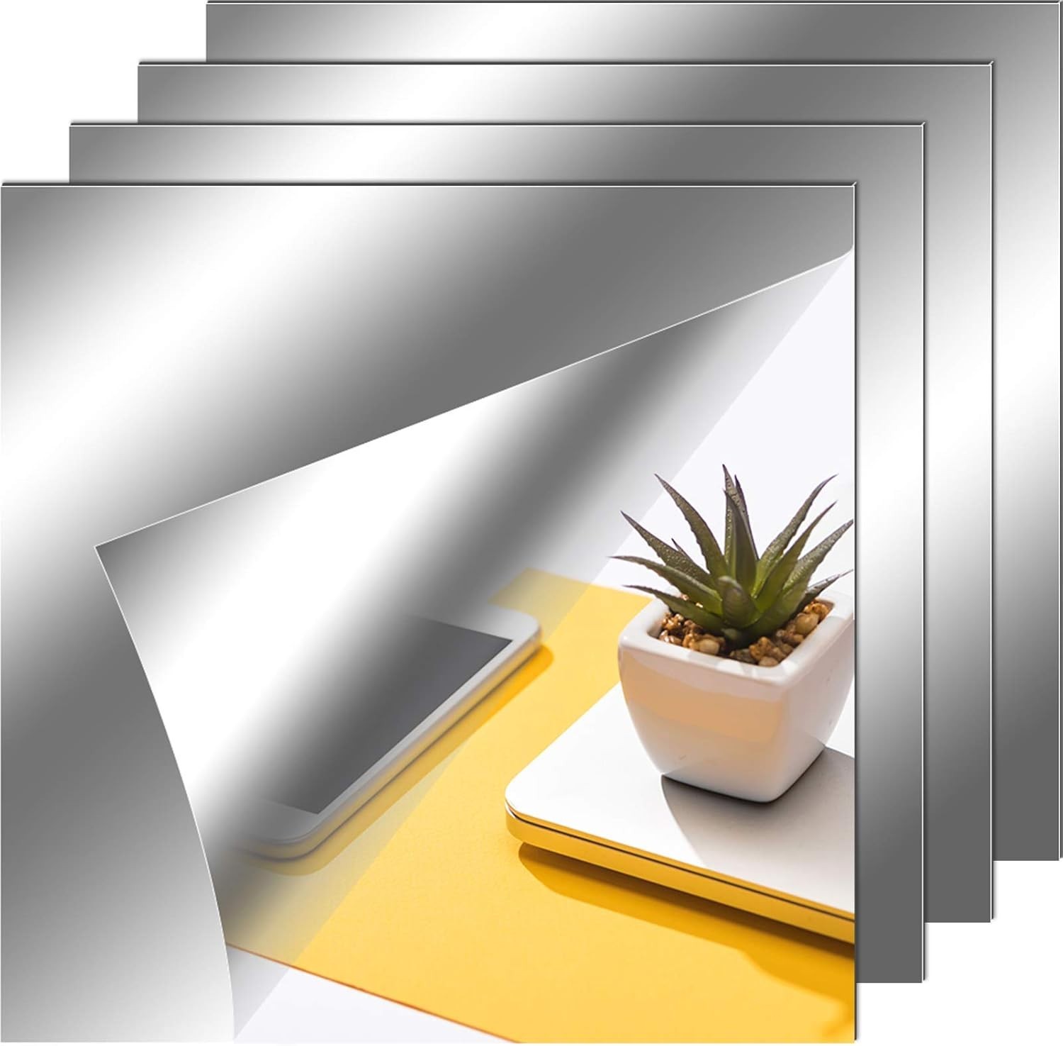 Chic Self-Adhesive Mirror Panels – 4x 12×12 Inch Sheets for Stylish Wall Decor