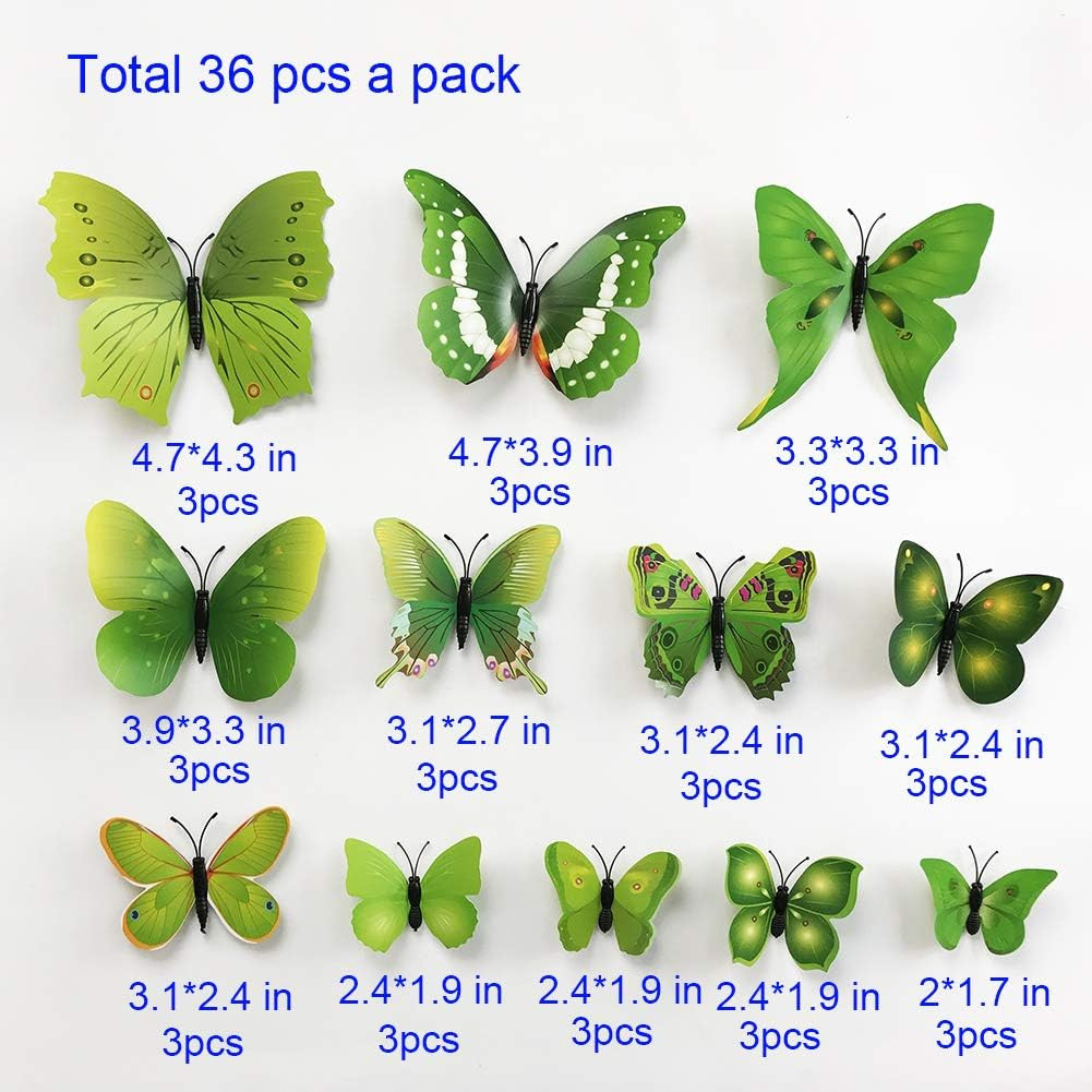 36Pcs 3D Colorful Butterfly Wall Stickers DIY Art Decor Crafts for Party Nursery