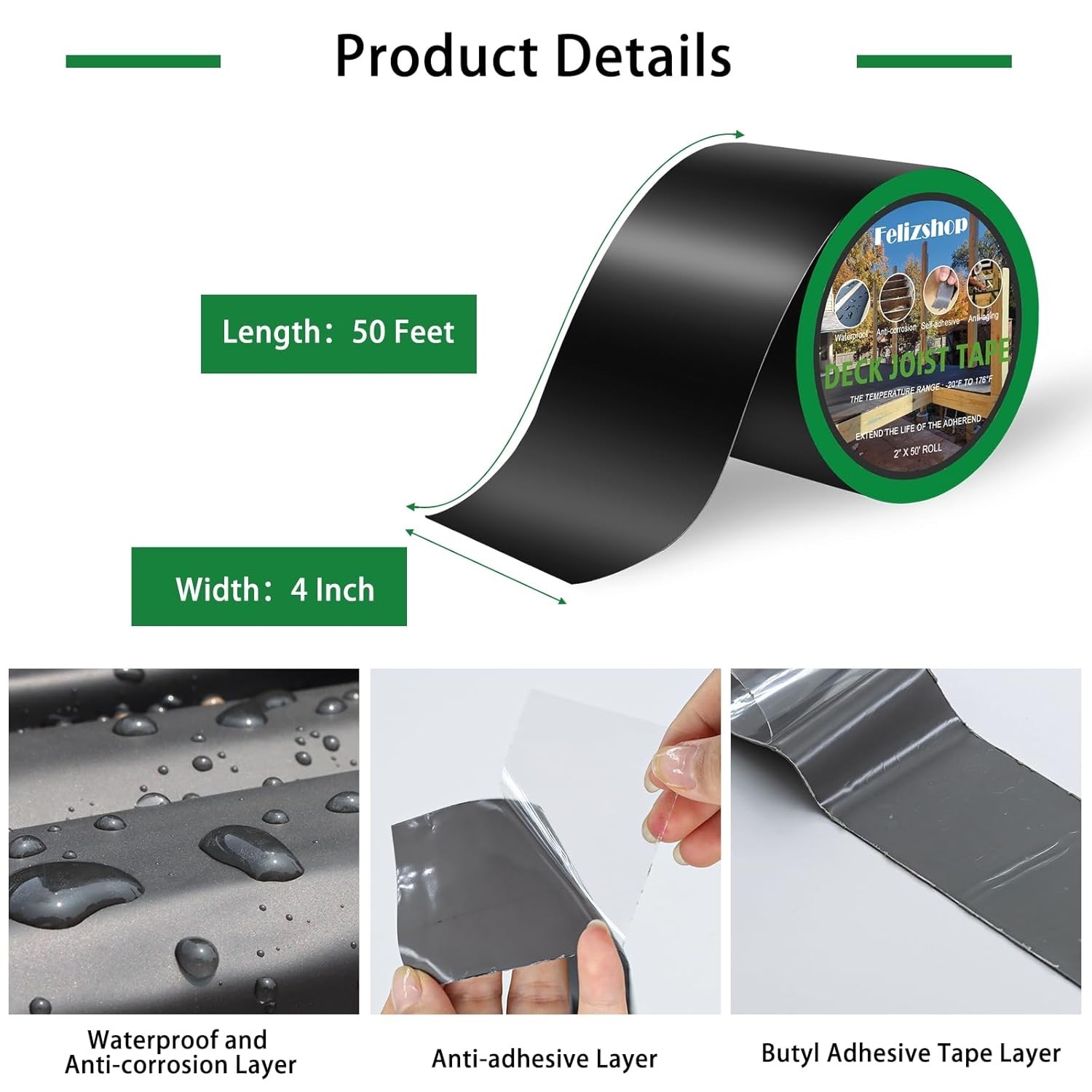 Joist Tape for Decking,4" X 50' Deck Joist Tape,Waterproof Butyl Joist Tape Anti