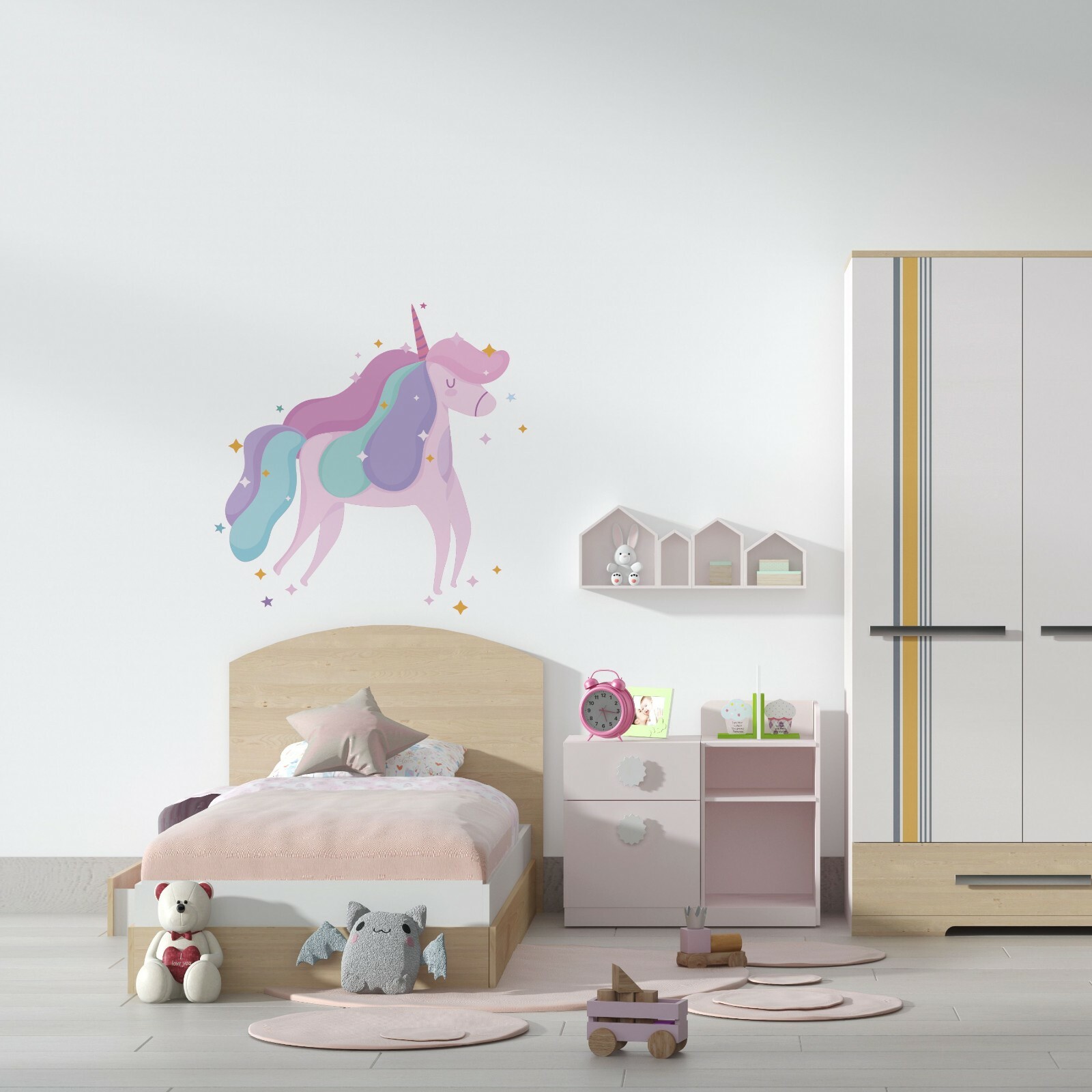 Adhesive Rainbow Haired Unicorn Multicolored Animal Design Vinyl Home Wall Decal
