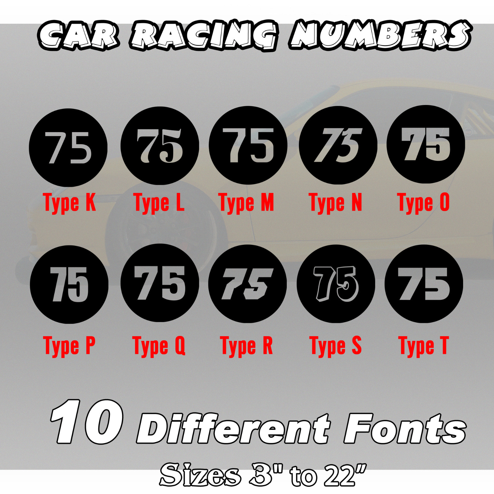 2 pack Racing Car numbers die-cut circle door custom number rally sport decal V8
