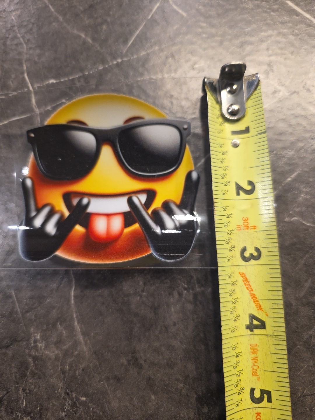 Sun Glasses Rock N Roll Smiley Face Emoji UVDTF Raised Decal Sticker Waterproof