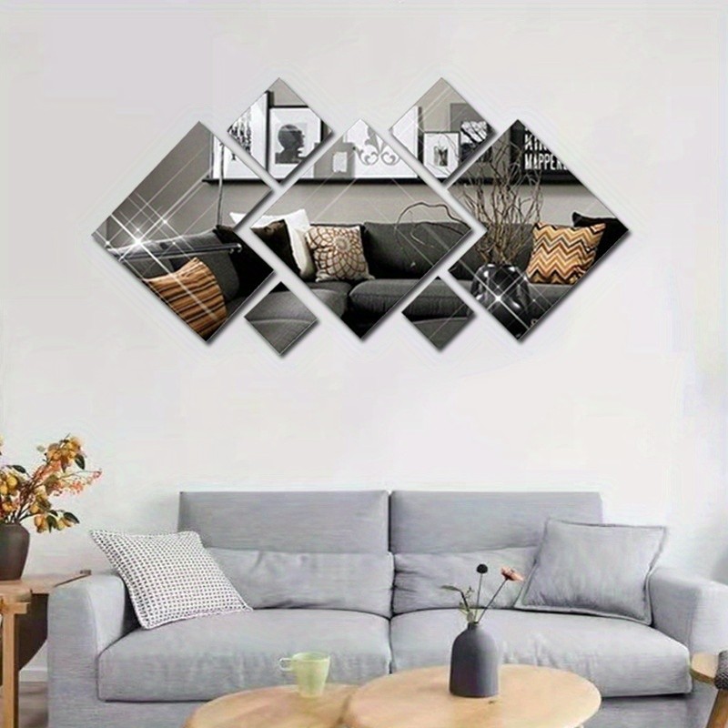 1/2 Set Square & Diamond Acrylic Mirror Wall Stickers Self Adhesive Home Decor