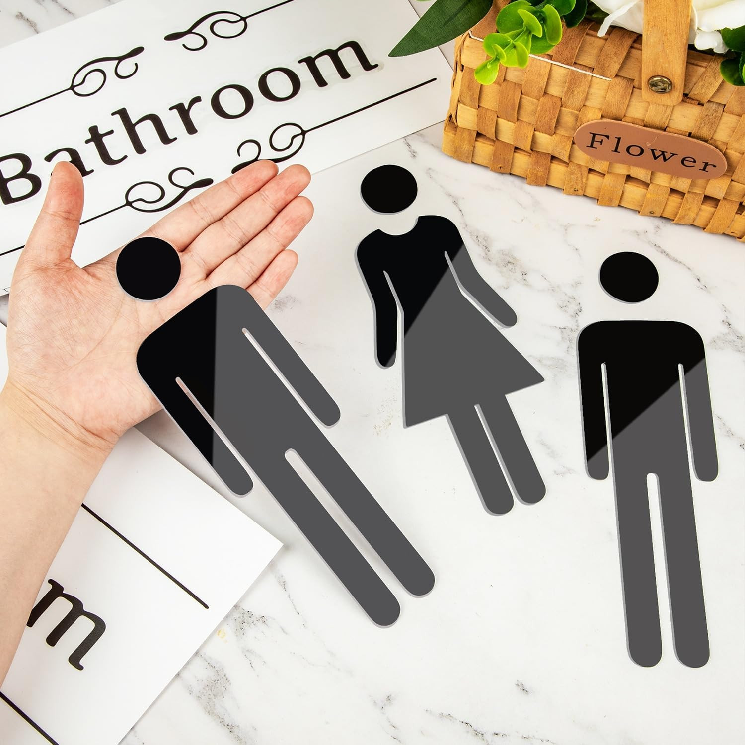Bathroom Stickers for Door, Acrylic Adhesive Men and Women Door Signs | Toilet W