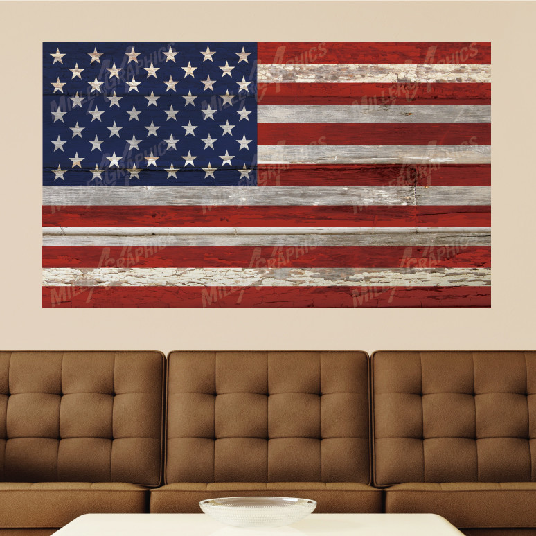 American Flag Vintage Distressed Wood Wall Decal Sticker Graphic Art – 4 Sizes