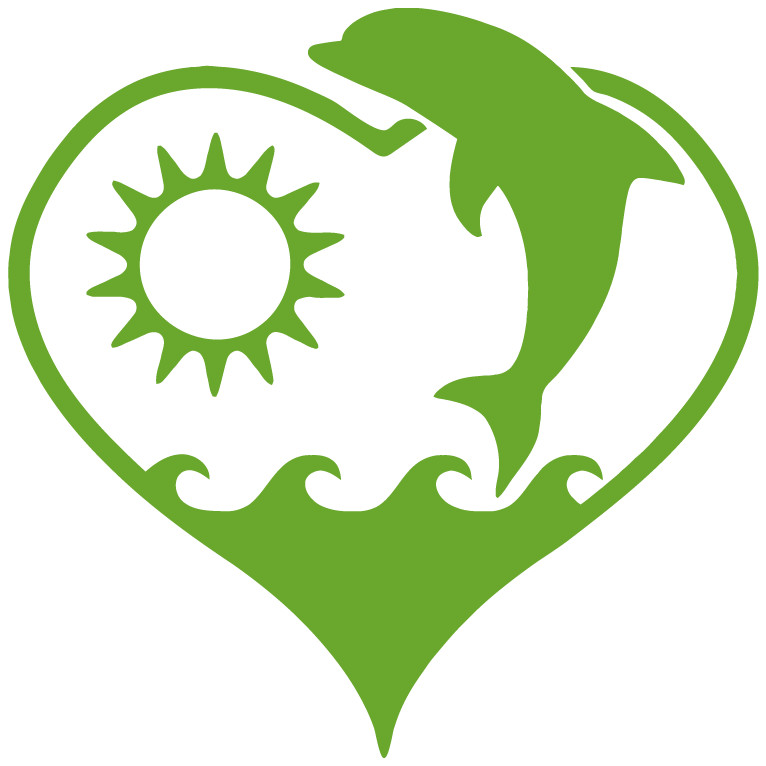 Dolphin Heart Sun Summer Ocean Water Many Colors Die Cut Vinyl Decal Made in USA