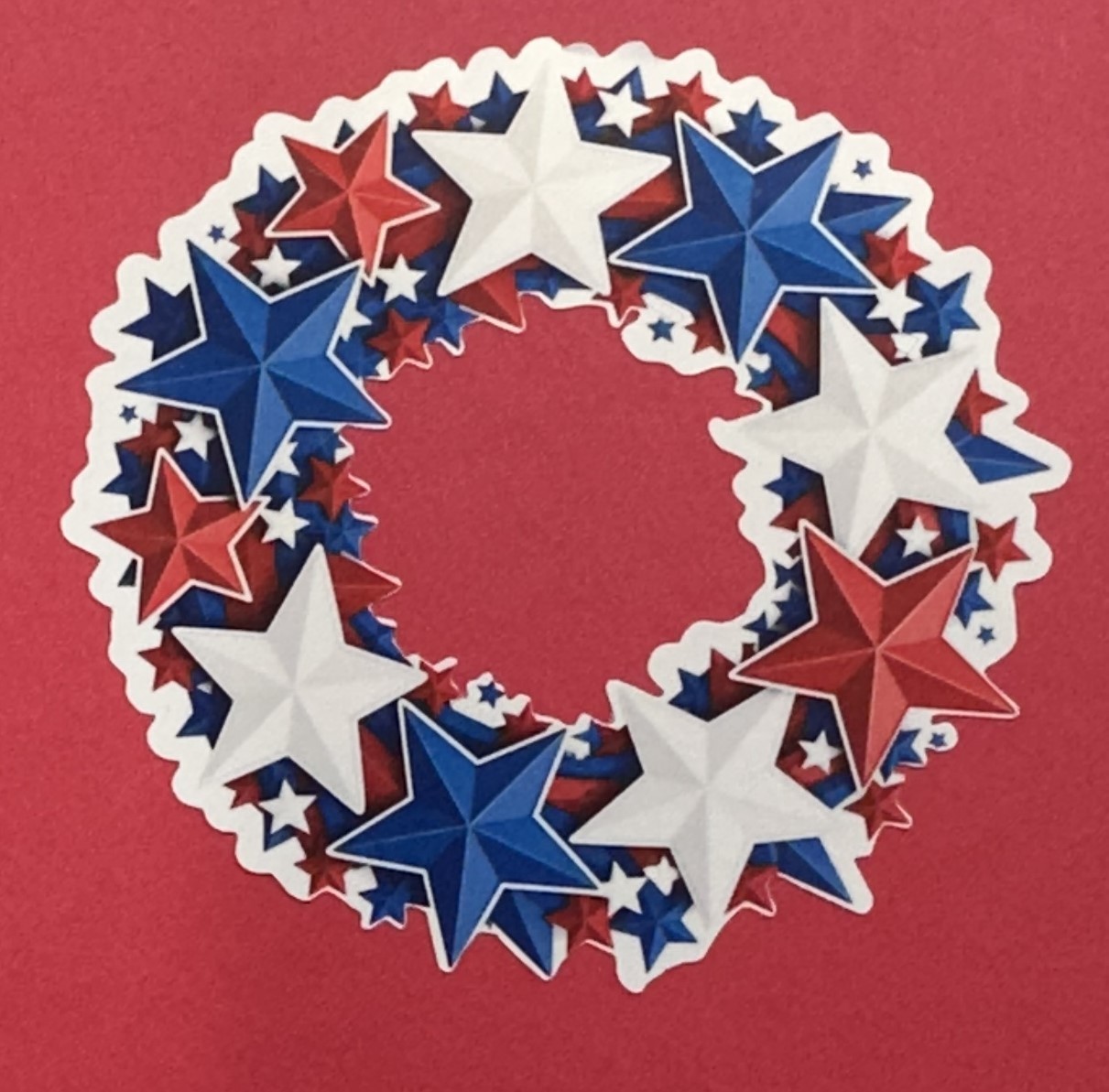3 inch Patriotic Star Wreath Sticker Red White Blue Memorial Day Vinyl Decal