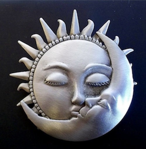15 CELESTIAL LOVE Stickers, Sun & Moon Kissing, 1" Square; Silver, Black & White