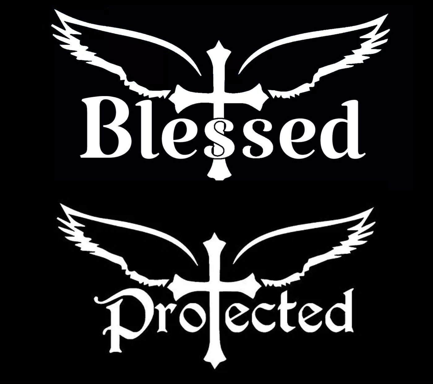 Blessed & Protected by the Cross Two 7" White Vinyl Decals Car Truck Windows