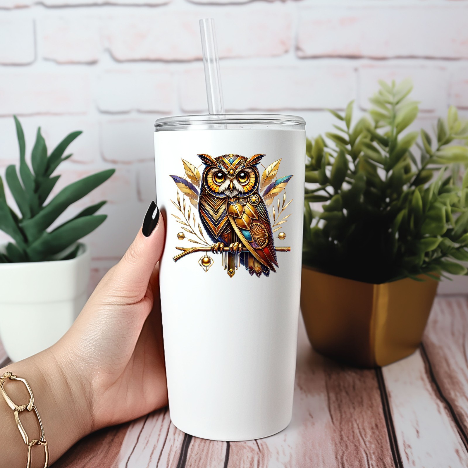 Art Deco Owl UV DTF Transparent Sticker / Decal