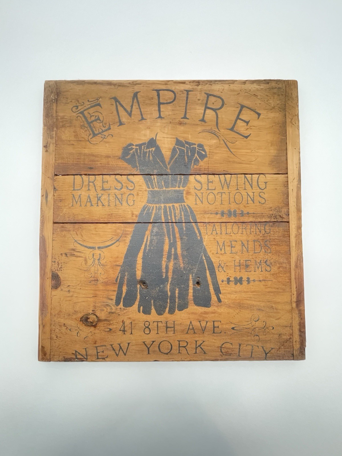 Vintage Empire Dressmaking Wood Sign 15.5”x14.5” Tailoring NYC Décor