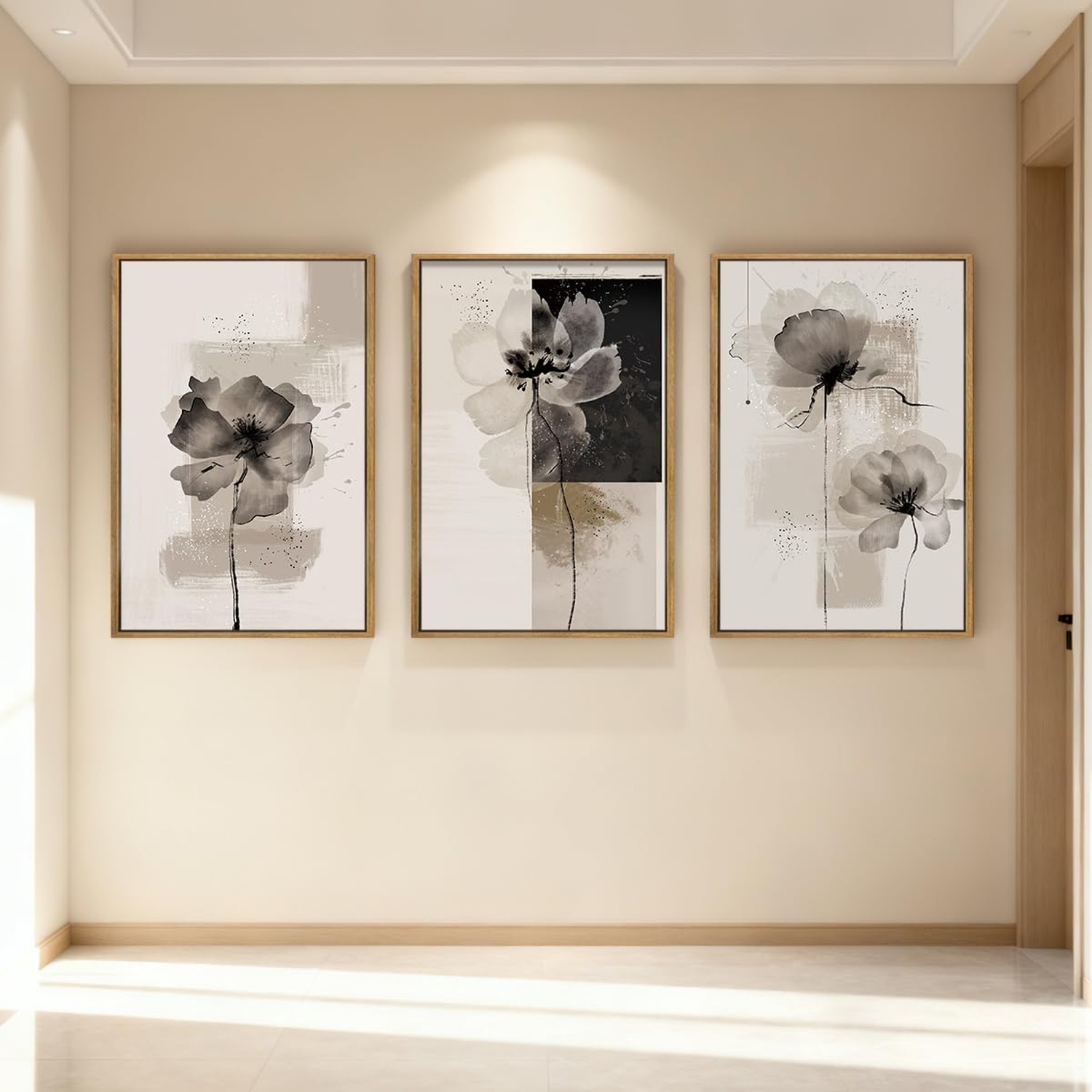 IARTTOP Extra Large Black Neutral Framed Wall Art 24×36 Inch Beige Tan Abstra…