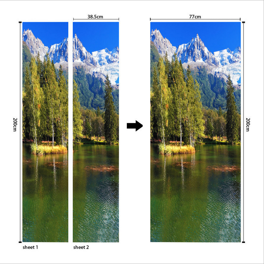 Door, Wall or Fridge STICKER – Lake Mountain Range 3D Waterproof Decal Cover