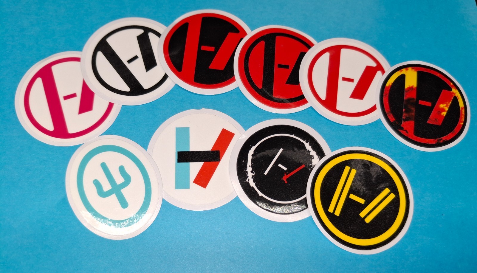 Twenty One Pilots stickers – set of 10 logo versions, Water Resistant, easy peel