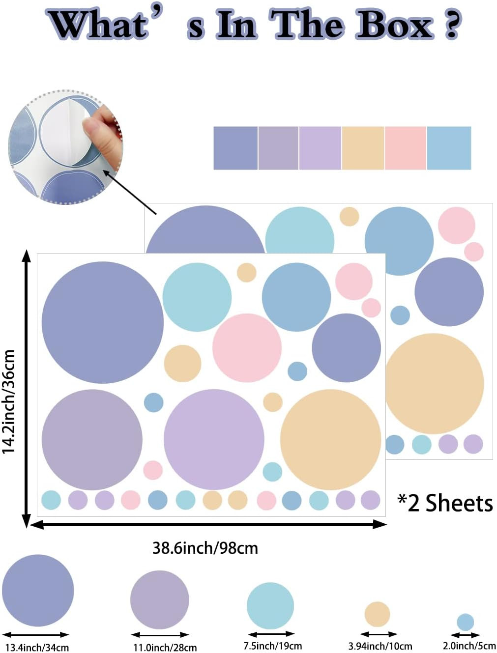 Multicolor Dots Wall Stickers Peel and Stick Vinyl Big Circle Wall Decals for Ne