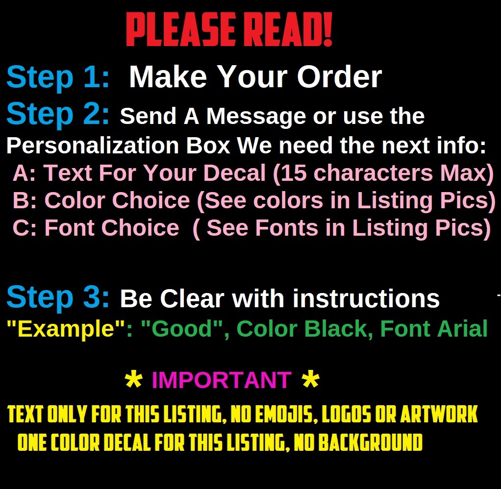 Custom Made Text Vinyl Lettering Name Numbers Decal Sticker Car Window Wall Bike