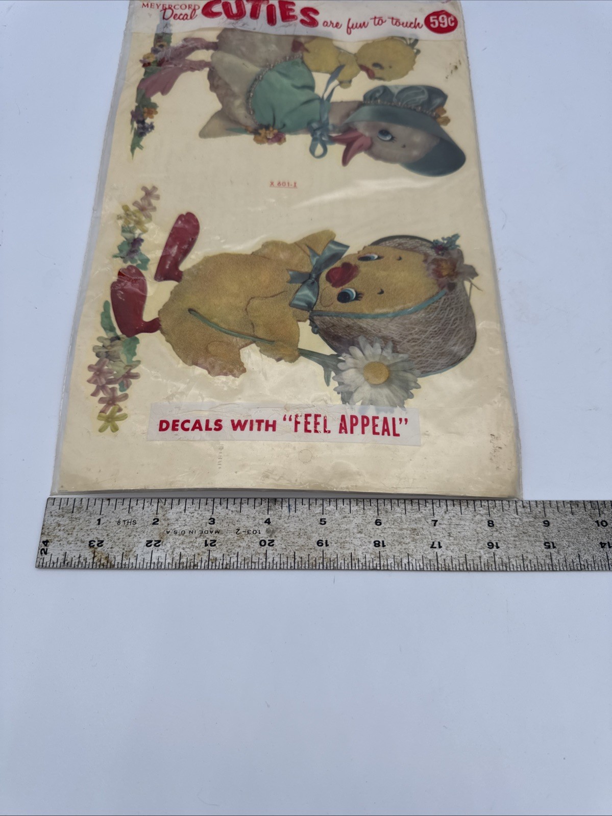 Vtg 1960's Anthropomorphic Duck & Chick CUTIES Decals Meyercord Fuzzy Wall Decor