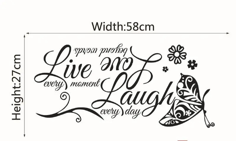 Live Laugh Love Butterfly Flower Wall Sticker Modern Home Decor Vinyl